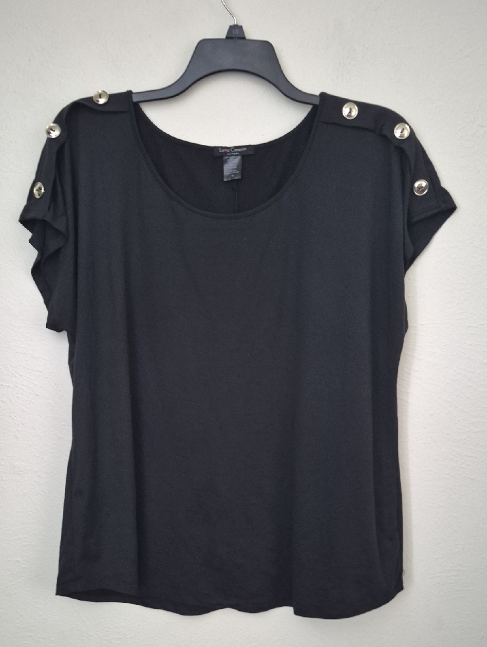 Love Culture Black Short Sleeve Tee with Shoulder Button Accents